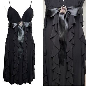 CACHE Y2K Vintage Prom Wedding Formal Dress Ruffles Rhinestone Sleeveless USA